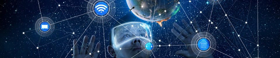 Person wearing AR glasses and observing multiple lines of connection to nodes