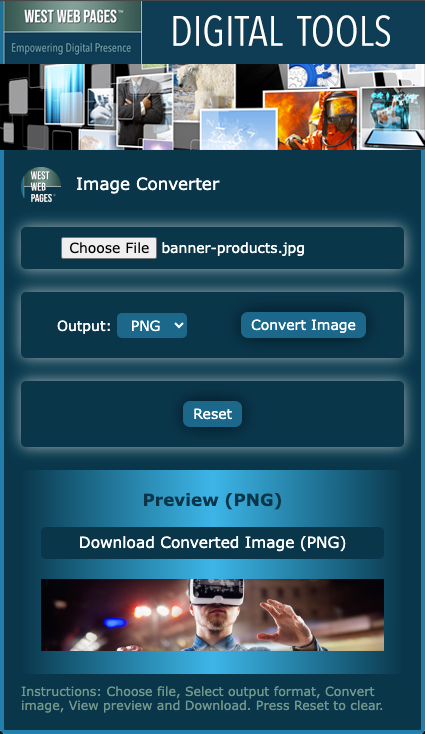 Screenshot of West Web Pages Image Converter tool